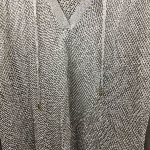 Michael Kors Metallic Gold Mesh Knit Hoodie Top with V-Neck - Size XL - Picture 5 of 9